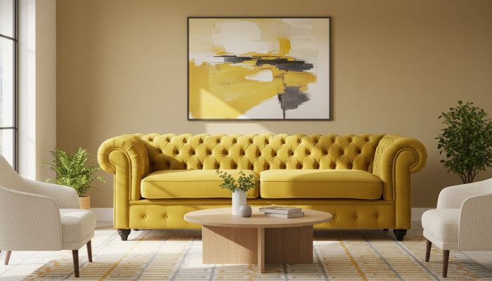 Gelbe Couch mit knöpfen Chesterfield Sofa Polster Sitz Couchen Sofas Luxus Neu