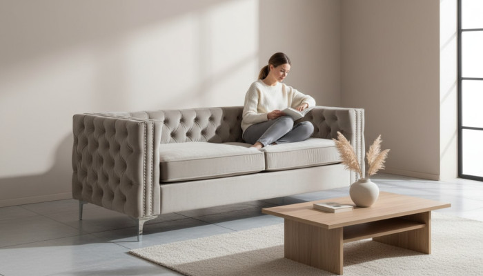 Chesterfield tří  sedák moderní nábytek textilie sametová látková sedací souprava luxusní obývací pokoj