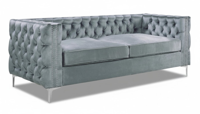 Graue Chesterfield Couch Luxus Samt Stoff Couchen Sofa Set Knöpfe Polster Neu