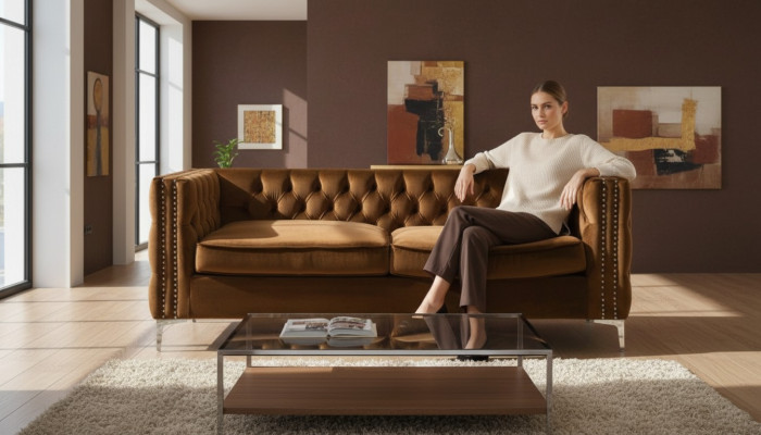 orange chesterfield couch luxus samt stoff couchen sofa set knöpfe polster neu