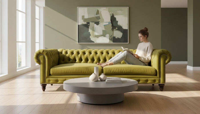 Gelbe Wohnzimmer Modern Chesterfield Dreisitzer Kreative Möbel Textil Stoff xxl