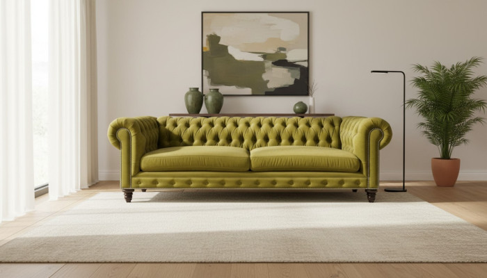 Gelbe Wohnzimmer Modern Chesterfield Dreisitzer Kreative Möbel Textil Stoff xxl