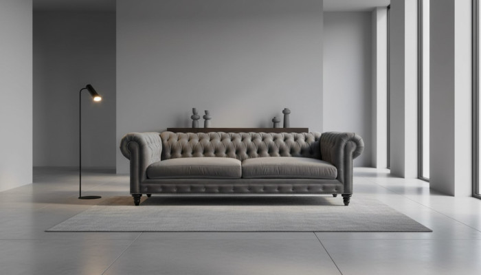 Dreisitzer Chesterfield Kreative Möbel Textil Stoff Grau Neu Wohnzimmer Modern
