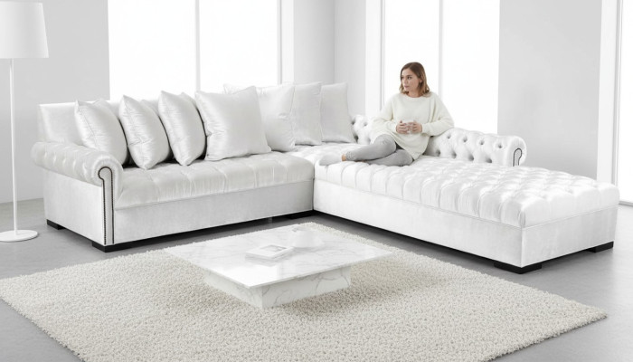 Weiße Ecksofa Sofa Stoff Chesterfield Design Couchen Polster Sofas Luxus Möbel