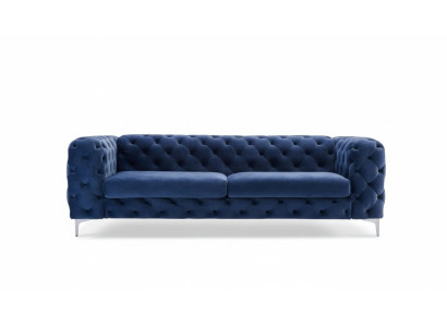Chesterfield Dreisitzer Blau Sofa Wohnzimmer Modern Samt Möbel Textil Stoff Neu