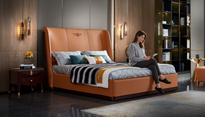 Postel Oranžová Ložnice Nový Kreativní Moderní Design Nábytek Dřevo Luxusní Postele