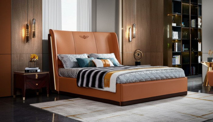 Postel Oranžová Ložnice Nový Kreativní Moderní Design Nábytek Dřevo Luxusní Postele