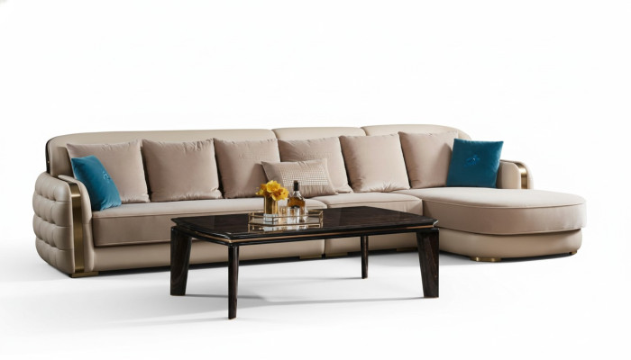 Rohová sedací souprava z kůže Beige Luxus Wohnlandschaft Couch Corner Suite Sofas nábytek Design
