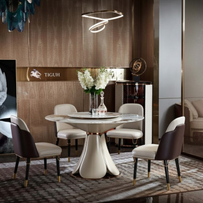 Esstisch 4x Stühle Rund Luxus Essgarnitur Design Gruppe Esszimmer Möbel 5tlg.