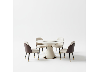 Esstisch 6x Stühle Esszimmer Leder Tisch Stuhl Rund Modern Design Möbel