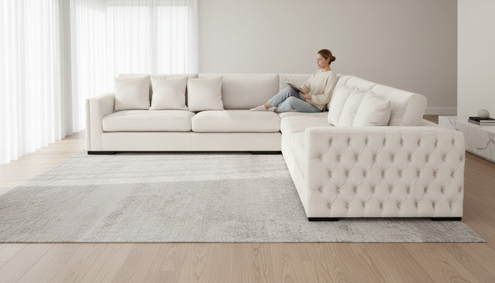 Ecksofa Creme Eckgarnitur Polster Samt Stoff Möbel Design Wohnlandschaft Couch