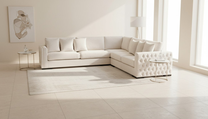 Ecksofa Creme Eckgarnitur Polster Samt Stoff Möbel Design Wohnlandschaft Couch