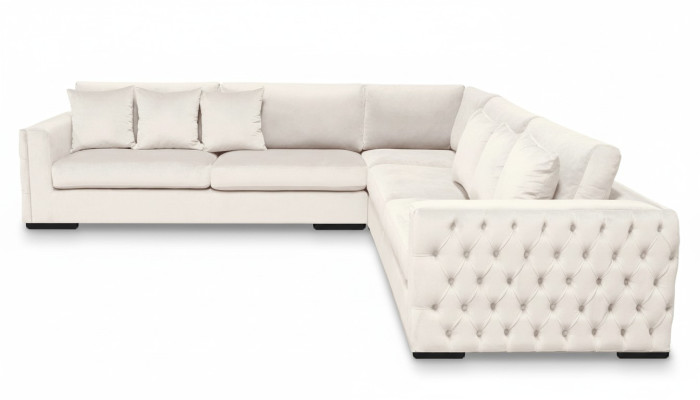 Ecksofa Creme Eckgarnitur Polster Samt Stoff Möbel Design Wohnlandschaft Couch
