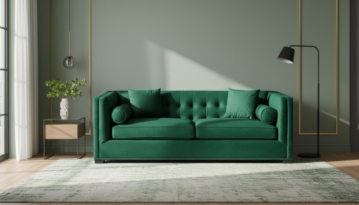 Chesterfield Grün Stoff Wohnzimmer Couchen Polster Sofa Sofas Couch Dreisitzer
