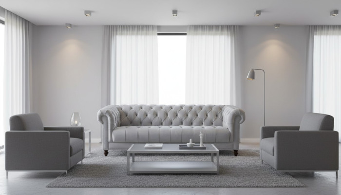 Hellgrau Dreisitzer Chesterfield Neu Stoff Wohnzimmer Couchen Polster Sofa Sofas