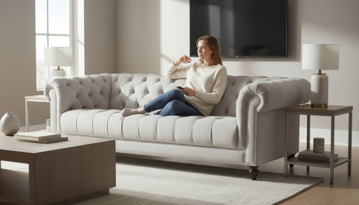 Silber Dreisitzer Stoff Design Couchen Polster Sofas Original Chesterfield Neu