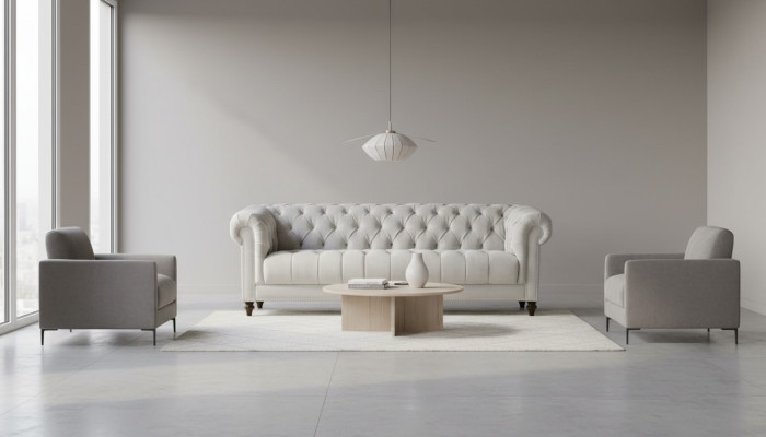 Silber Dreisitzer Stoff Design Couchen Polster Sofas Original Chesterfield Neu
