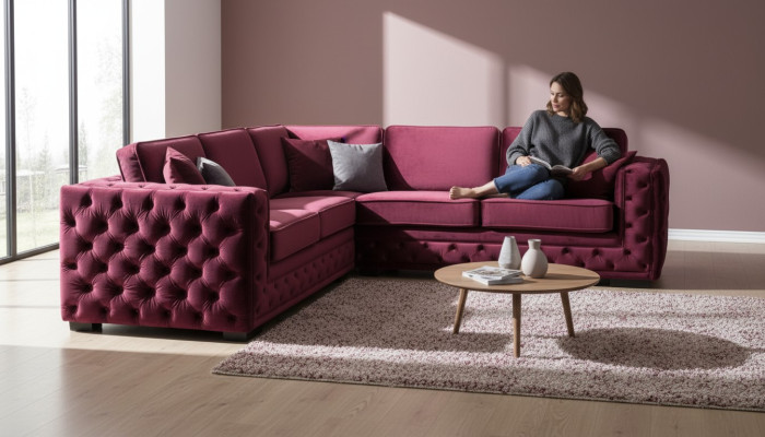 Lila chesterfield pohovka luxusní sametová látková pohovka sedací souprava knoflíky polstrování nový