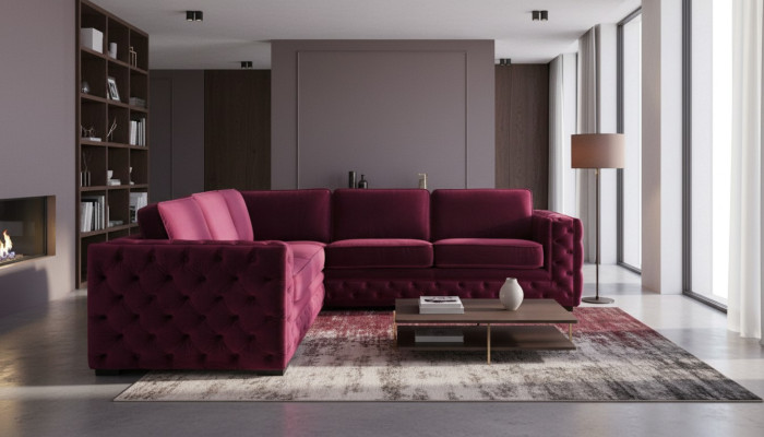 Lila chesterfield pohovka luxusní sametová látková pohovka sedací souprava knoflíky polstrování nový