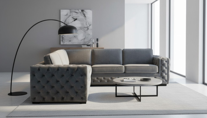 Ecksofa Grau Ecken Samt Möbel Design Wohnlandschaft Couch Eckgarnitur Polster