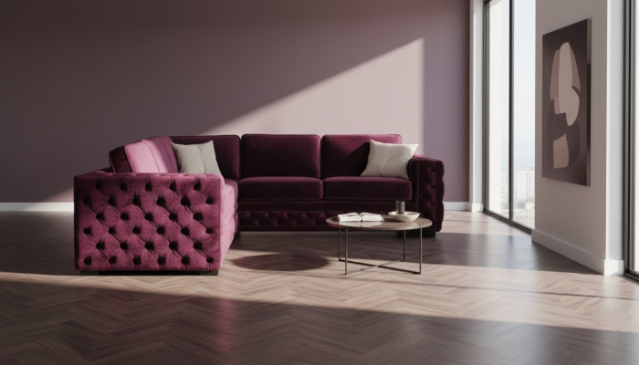 Burgund Ecksofa Chesterfield Samt Stoff Möbel Neu Wohnzimmer Modern Design Sofa