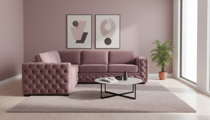 Ecksofa Rosa Samt Wohnlandschaft Couch Eckgarnitur Polster Altrosa Möbel Design