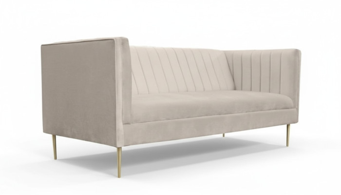 Italský nábytek třímístná moderní designová pohovka textilní látka samet béžová.