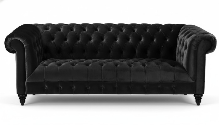 Schwarze Samt Couch Luxus Polster Chesterfield Möbel Sofa mit Knöpfen Dreisitzer