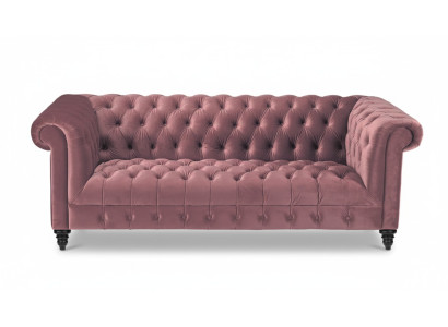 Fuchsiový sametový gauč Luxusní čalouněné Chesterfield nábytek, pohovka s knoflíky pro tři osoby