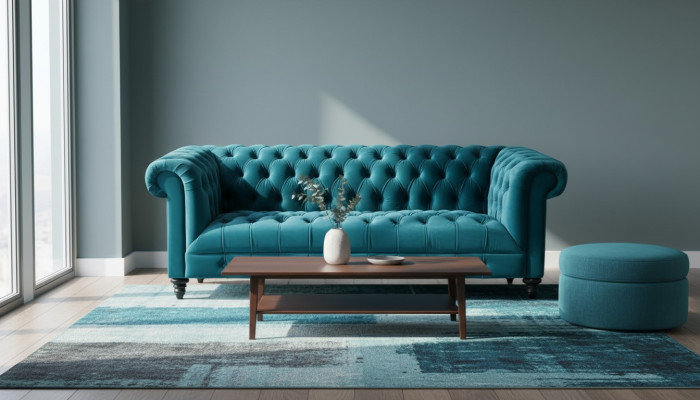 Chesterfield Turkis Samt Couch Luxus Polster Möbel Sofa mit Knöpfen Dreisitzer