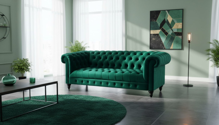 Chesterfield Turkis Couch Luxus Polster Möbel Sofa mit Knöpfen Dreisitzer Samt