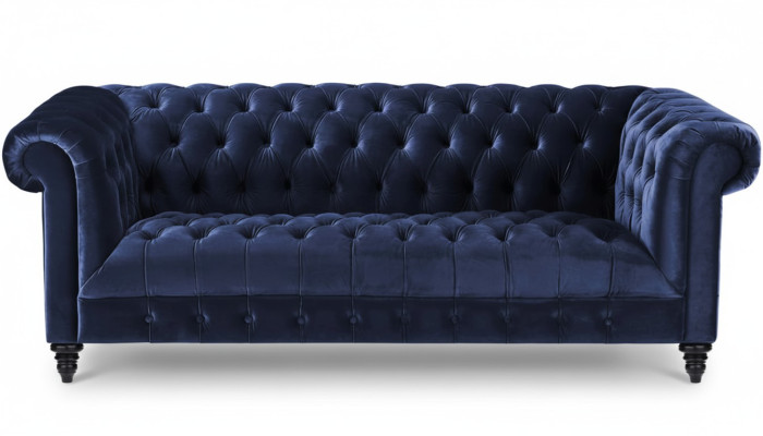 Navy Blau Dreisitzer Stoff Chesterfield Design Couchen Polster Sofa 220cm Neu