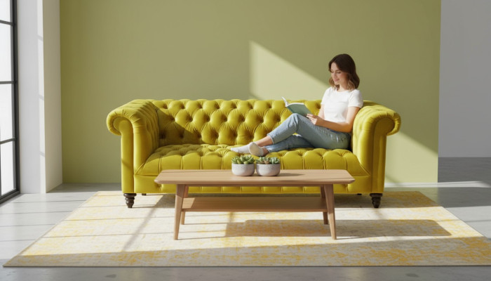 Gelb Dreisitzer Chesterfield Modern Design Couchen Stoff Sofa Neu Original Möbel