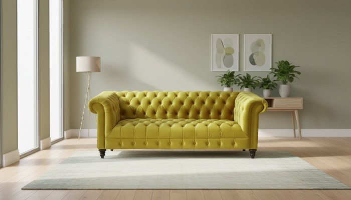 Gelb Dreisitzer Chesterfield Modern Design Couchen Stoff Sofa Neu Original Möbel