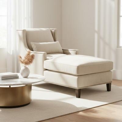Chaiselongue Liegen Möbel Ottomane Wohnzimmer Design Sofa Beige Stoff Liege