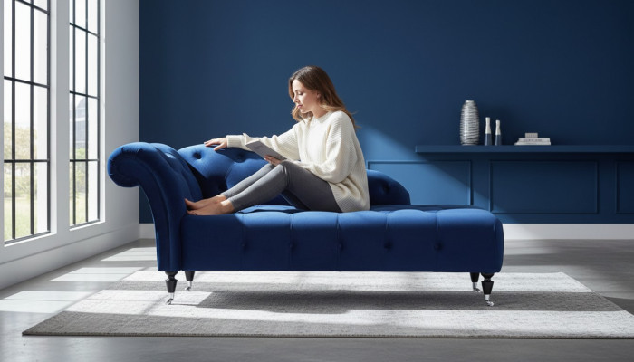 Elegantní lehátko Chesterfield s knoflíky sametová lenoška chaise longue.