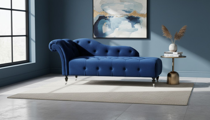 Elegantní lehátko Chesterfield s knoflíky sametová lenoška chaise longue.