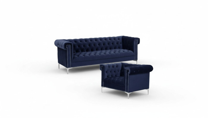 Blaue chesterfield sofagarnitur couch royal blau couchen sofa set garnituren neu