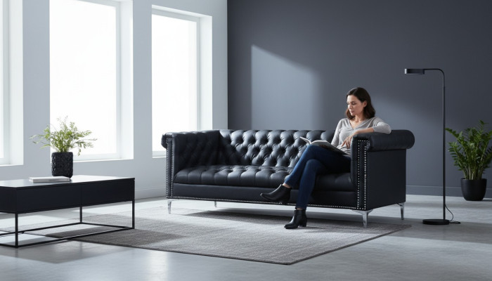 Schwarz Dreisitzer Chesterfield Modern Design Couchen Leder Sofa Designer Möbel