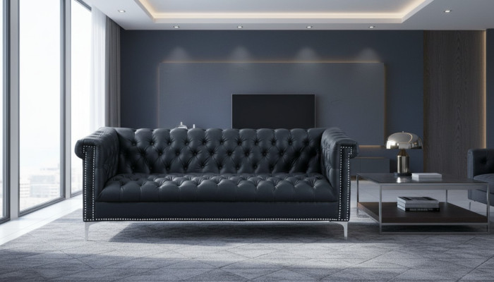 Schwarz Dreisitzer Chesterfield Modern Design Couchen Leder Sofa Designer Möbel