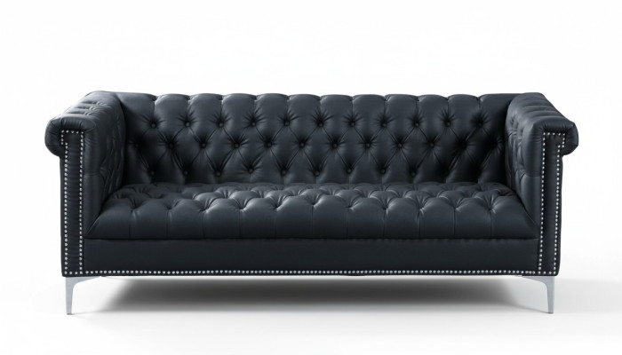 Schwarz Dreisitzer Chesterfield Modern Design Couchen Leder Sofa Designer Möbel