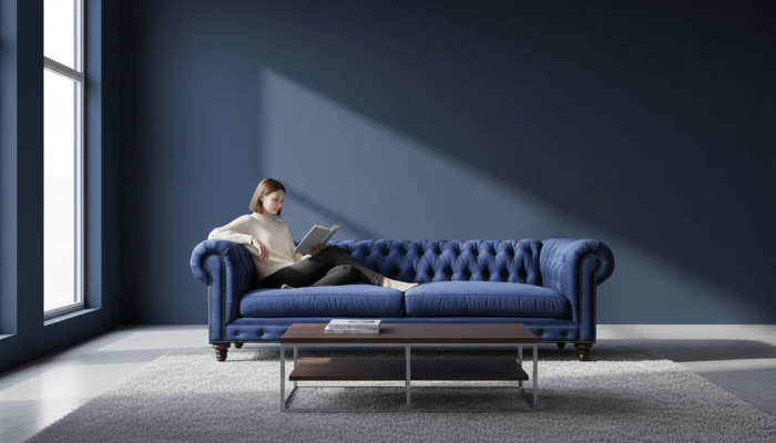 Blau Chesterfield Dreisitzer Modern Design Couchen Sofa Möbel Stoff Sofas Neu
