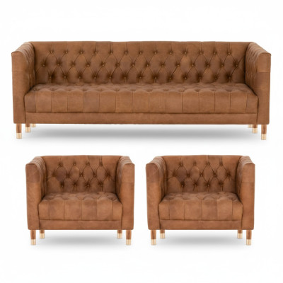 Braune Samt Chesterfield 2 Sessel Leder Modern Design Möbel Sofa Set Sofas Neu