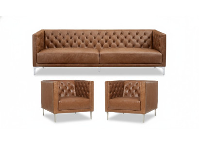 Braun Chesterfield 2 Sessel Leder Modern Design Sofa Neu Kreative Möbel Sofa Set