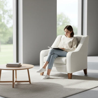 Křeslo textilní látkový bílý kreativní nábytek nový obývací pokoj moderní Chesterfield
