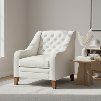 Křeslo textilní látkový bílý kreativní nábytek nový obývací pokoj moderní Chesterfield