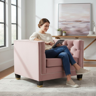 Křeslo Chesterfield textil lila kreativní nábytek nový moderní obývací pokoj