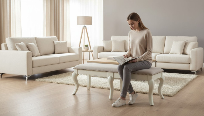 Hocker Sessel Fernseh Design Polster Fußhocker Klassische Textil Neu Ottomane