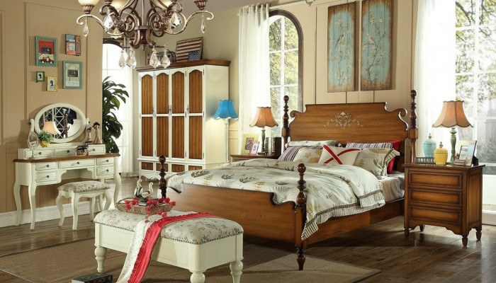 Designer Doppelbett Bett Betten Holz Amerikanisch Hotel Luxus Schlafzimmer Neu