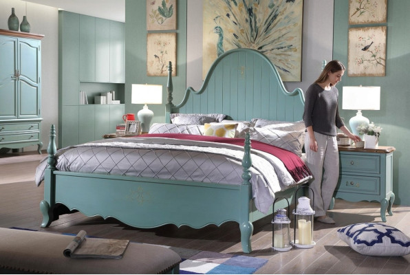 Sanfte Blau Schlafzimmermöbel-Suite aus Massivholz im Landhausstil